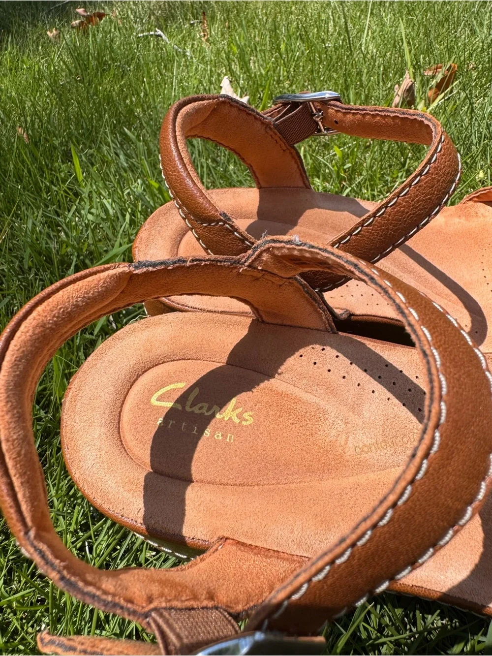 Clarks Kassanda Lily Tan Leather Platform Wedge Sandals W/ Ankle Strap 9W